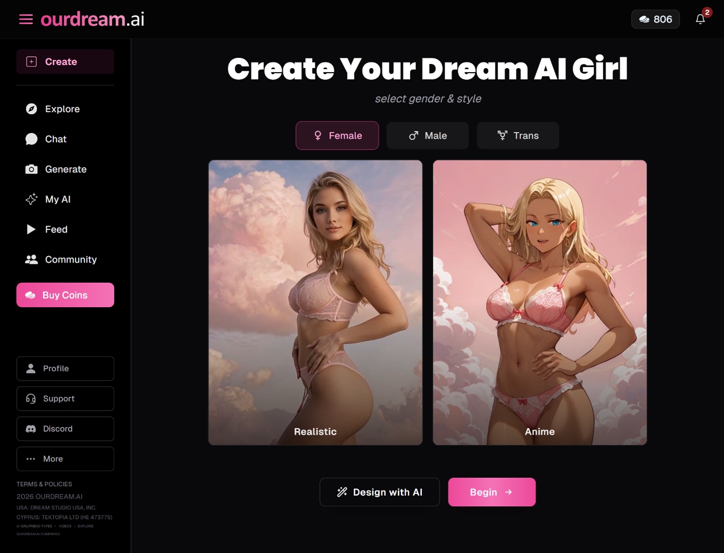 OurDream.AI create page
