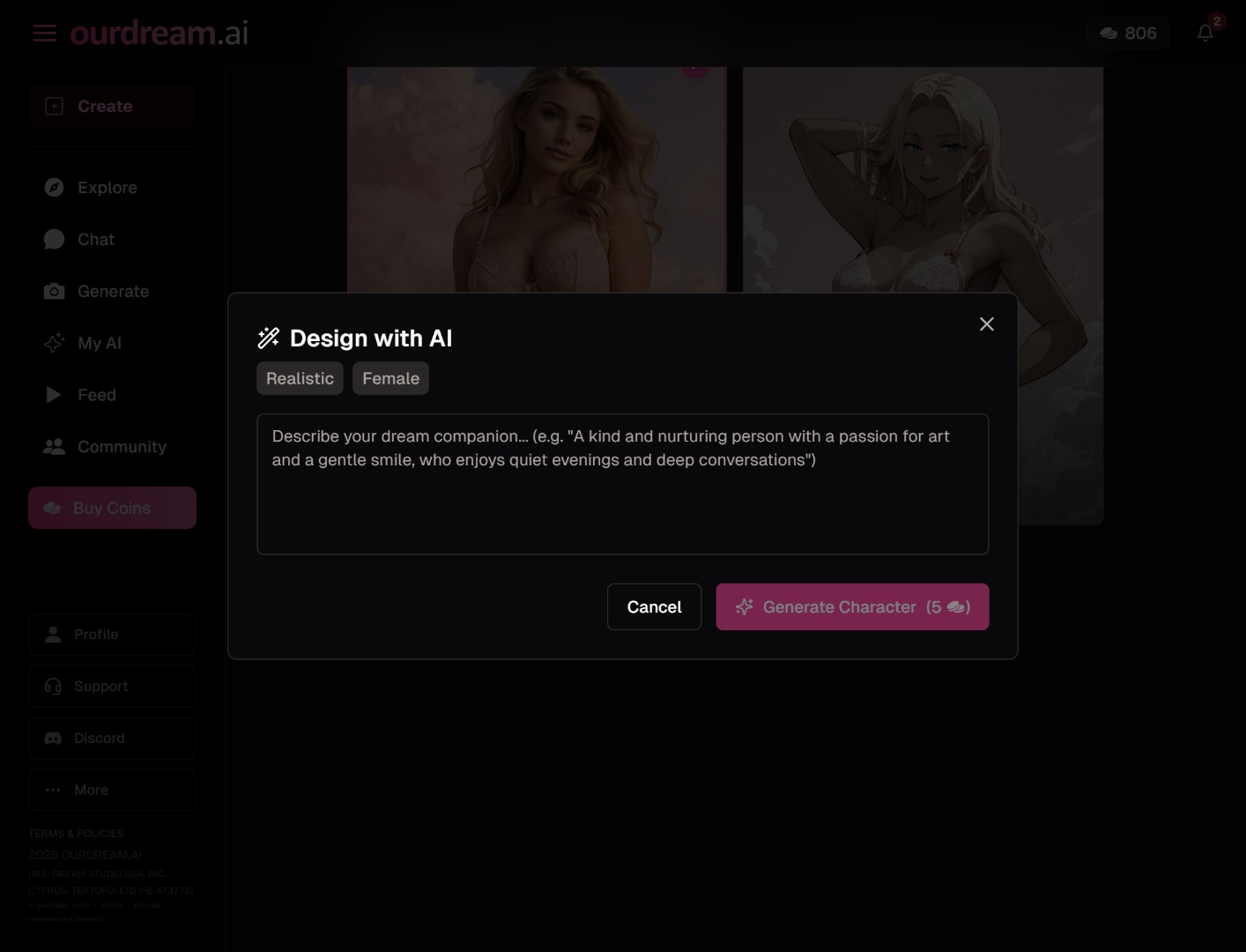 Design with AI dialog